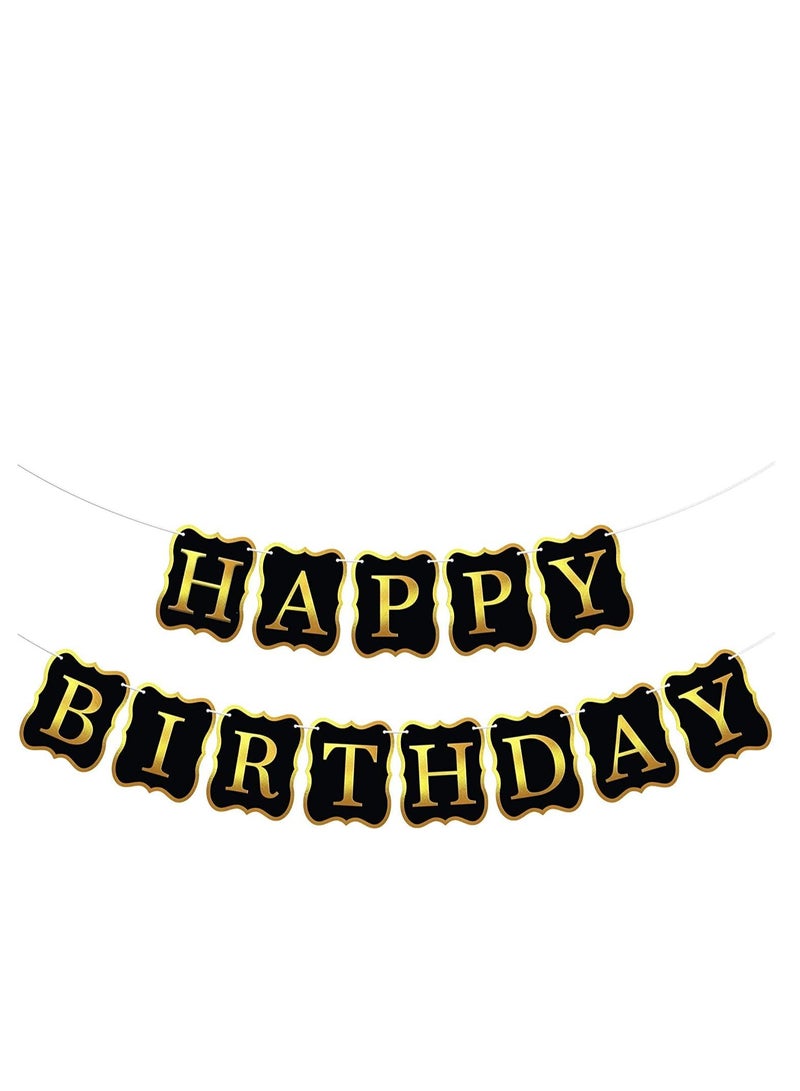 KATCHON Black and Gold Happy Birthday Banner - Large 10 Feet, No DIY | Glitter Foil Black Birthday Banner Bunting | Happy birthday banner for men and women for happy birthday decoration - Image 1